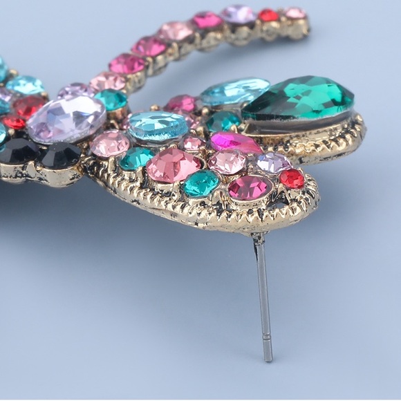 Colorful Rhinestone Dragonfly Earrings - Picture 6 of 7